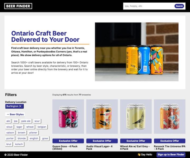 screenshot of beerfinder.ca